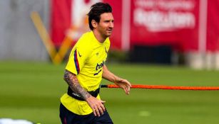 Leo Messi durante un entrenamiento con el Barcelona 