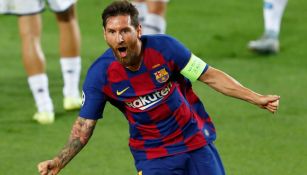 Lionel Messi celebra una anotación en Champions League 