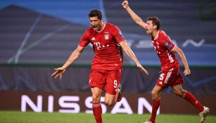 Lewandowski festeja uno de sus goles en la Champions 2019-2020