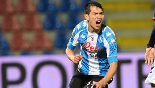 Hirving Lozano en festejo con Napoli ante Crotone