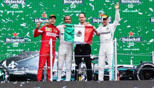 Lewis Hamilton, Sebastian Vettel y Valtteri Bottas en el GP de México