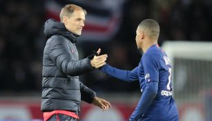 Mbappé y Tuchel tras una victoria del PSG 