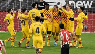 Jugadores del Barcelona festejando un gol