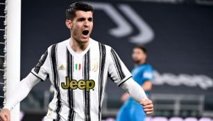 Álvaro Morata tras anotar un gol ante la Lazio