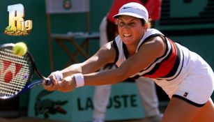 Monica Seles durante un partido de tenis