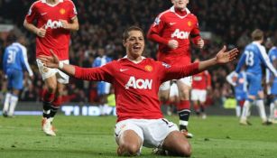 Javier Hernández durante un partido del Manchester United