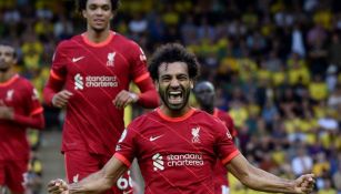 Salah celebra gol con el Liverpool en la Premier League