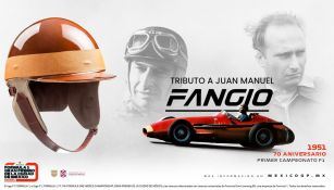 Promocional de la réplica certificada del casco de Juan Manuel Fangio 