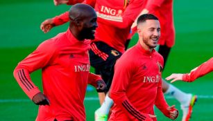 Hazard y Lukaku durante un entrenamiento con Bélgica