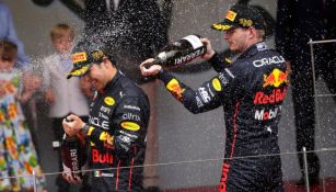 Pérez y Verstappen celebrando el podio en Mónaco