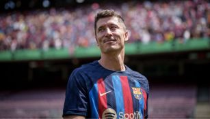 Lewandowski en su presentación con el Barca