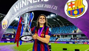 Andrea Pereira tras ganar la Champions Femenina con le Barcelona