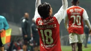 Lainez festejando su gol ante el Moreirense