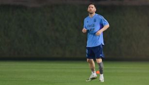 Lionel Messi en un entrenamiento de la Albiceleste