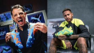 'Chicharito' y Neymar mostrando los nuevos botines de su marca