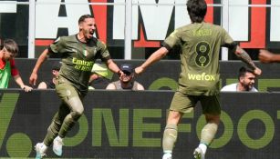 Ismael Bennacer y Sandro Tonali festejando un gol ante la Lazio