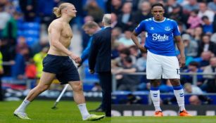 Erling Haaland y Yerry Mina durante el Everton vs Manchester City