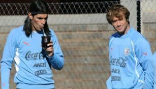 'Loco' Abreu y Diego Lugano con Uruguay