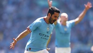 Gündogan festeja su gol ante el Manchester United