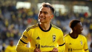 Lucas Zelarayán festeja un gol con el Columbus Crew