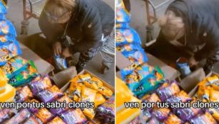 'Lady Sabriclones': Mujer es captada rellenando bolsa de Cheetos con las manos