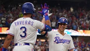 El festejo de Rangers luego de anotar carrera 