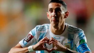 Di María celebra un gol con Argentina