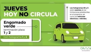 Atento! Hoy no circula el holograma verde, terminación de placa 1 y 2, con holograma 1 y 2