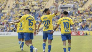 Las Palmas celebran el triunfo ante el Villarreal