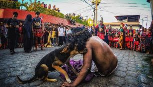 Perro consuela a Jesús en el viacrucis luego de recibir latigazos reales