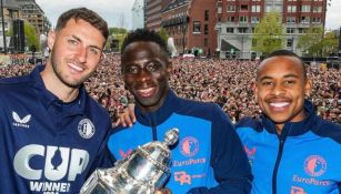 Los futbolistas en el festejo del título 