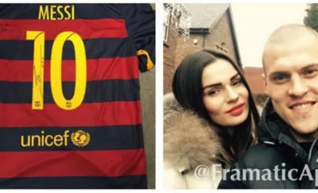 Esposa de Skrtel le regala playera de Messi autografiada 