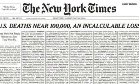 The New York Times dedicó portada a fallecidos por Coronavirus en Estados Unidos