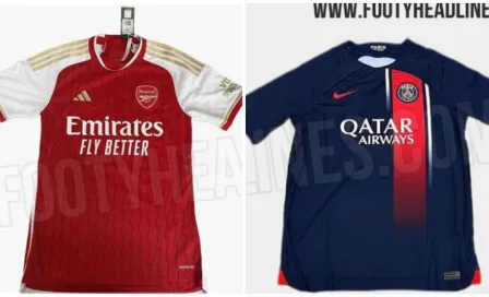 Filtran posibles playeras de Arsenal y PSG para temporada 2023-24