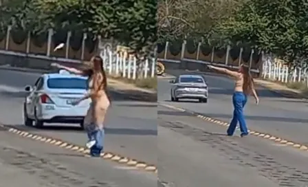 Mujer se desnuda frente a Secretaría del Trabajo por supuesto robo de plaza de maestra