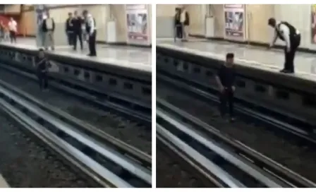 Joven camina en las vías y detiene tránsito de trenes en el Metro Mixiuhca de la Línea 9