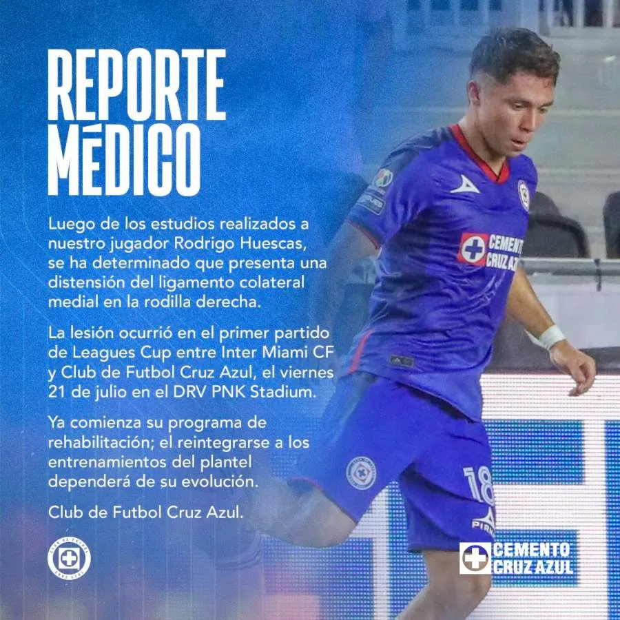 TWITTER: @CruzAzul Reporte médico de Rodrigo Huescas