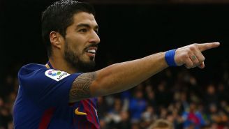 Luis Suárez celebra una anotación contra Celta en Camp Nou