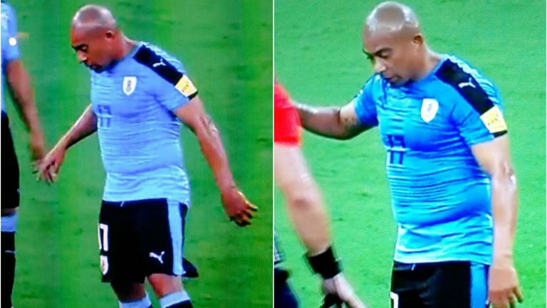 Arévalo durante el partido entre Uruguay y Brasil