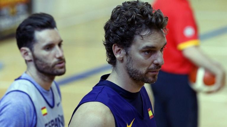 Pau Gasol durante un entrenamiento de la Selección Española