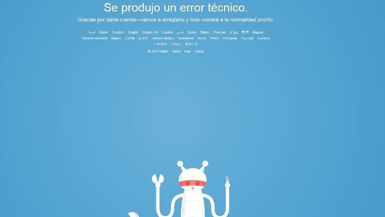 Captura del anuncio de Twitter para dar cuenta de la falla técnica