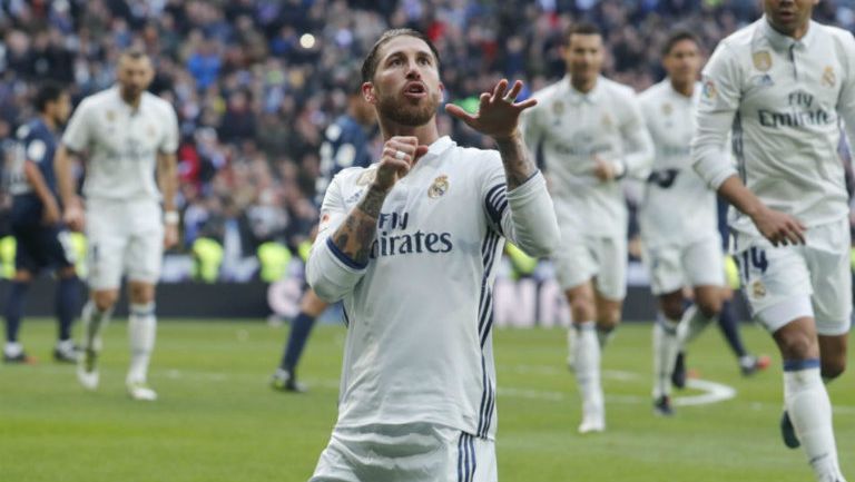 Sergio Ramos celebra su anotación contra el Málaga 