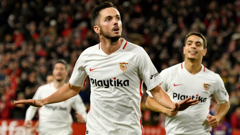 Pablo Sarabia celebra su anotación frente al Barcelona