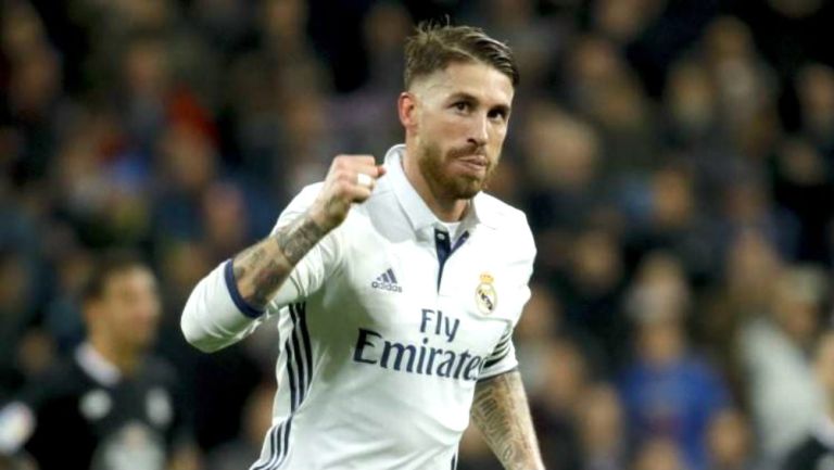 Sergio Ramos celebra una anotación con el Real Madrid