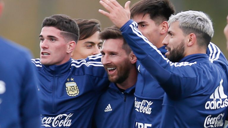 Messi y el Kun, durante una sesión con Argentina 