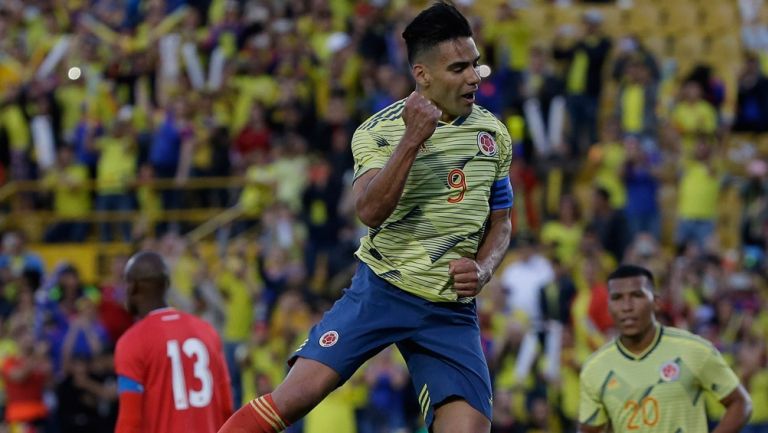 Radamel Falcao celebra una anotación con Colombia 