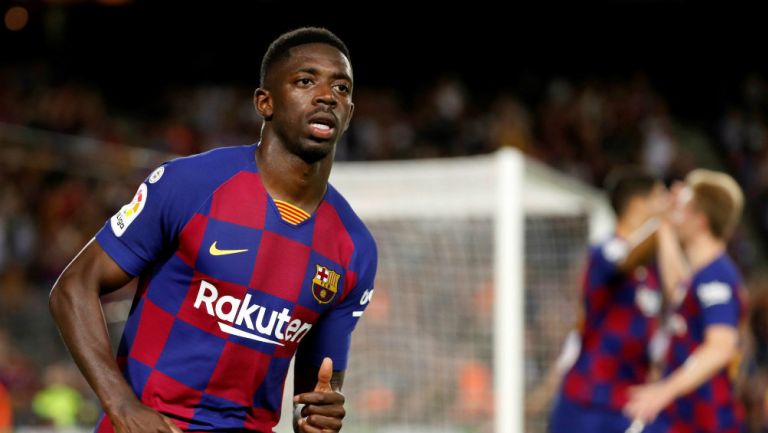 Ousmane Dembélé celebra su gol ante Sevilla