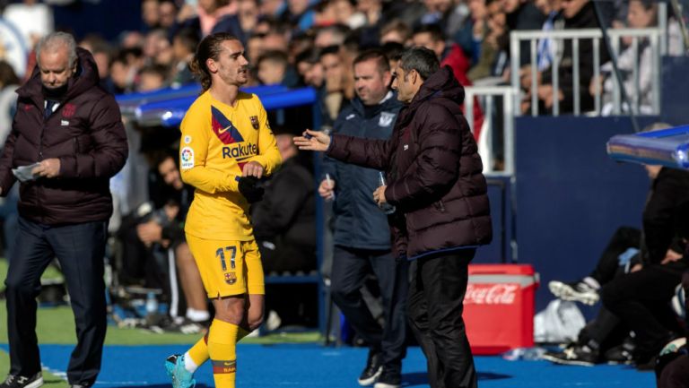 Antoine Griezmann y Ernesto Valverde en el partido ante Leganés