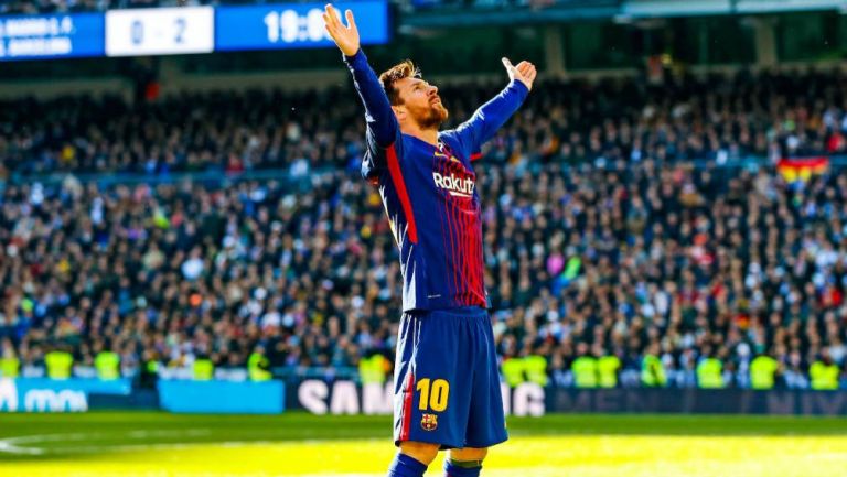 Messi festeja gol con el Barcelona