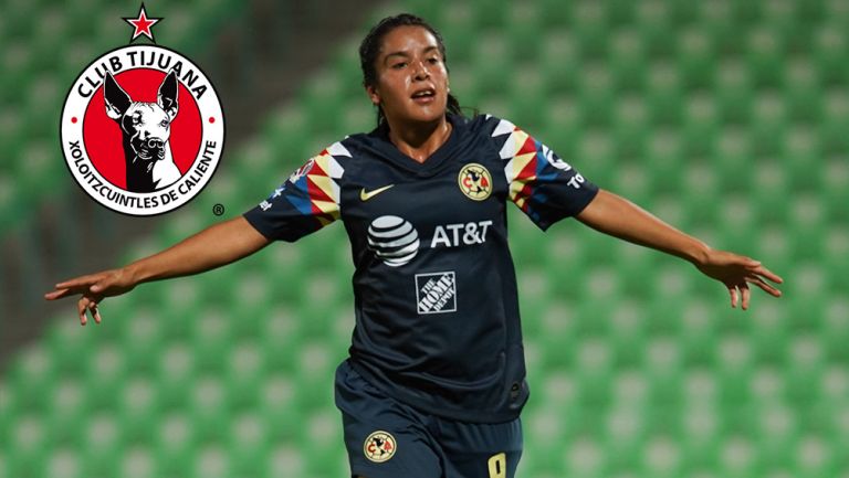 Lucero Cuevas festeja un gol con América